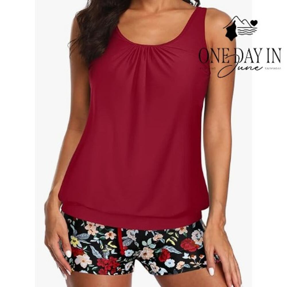 Aqua Eve Blouson Boyshort Tankini Swimsuit Size L